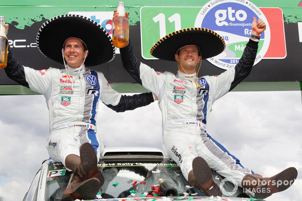 Rally Mexico winner Sebastien Ogier celebrates with his giant Corona. Neuville found a better use for his...