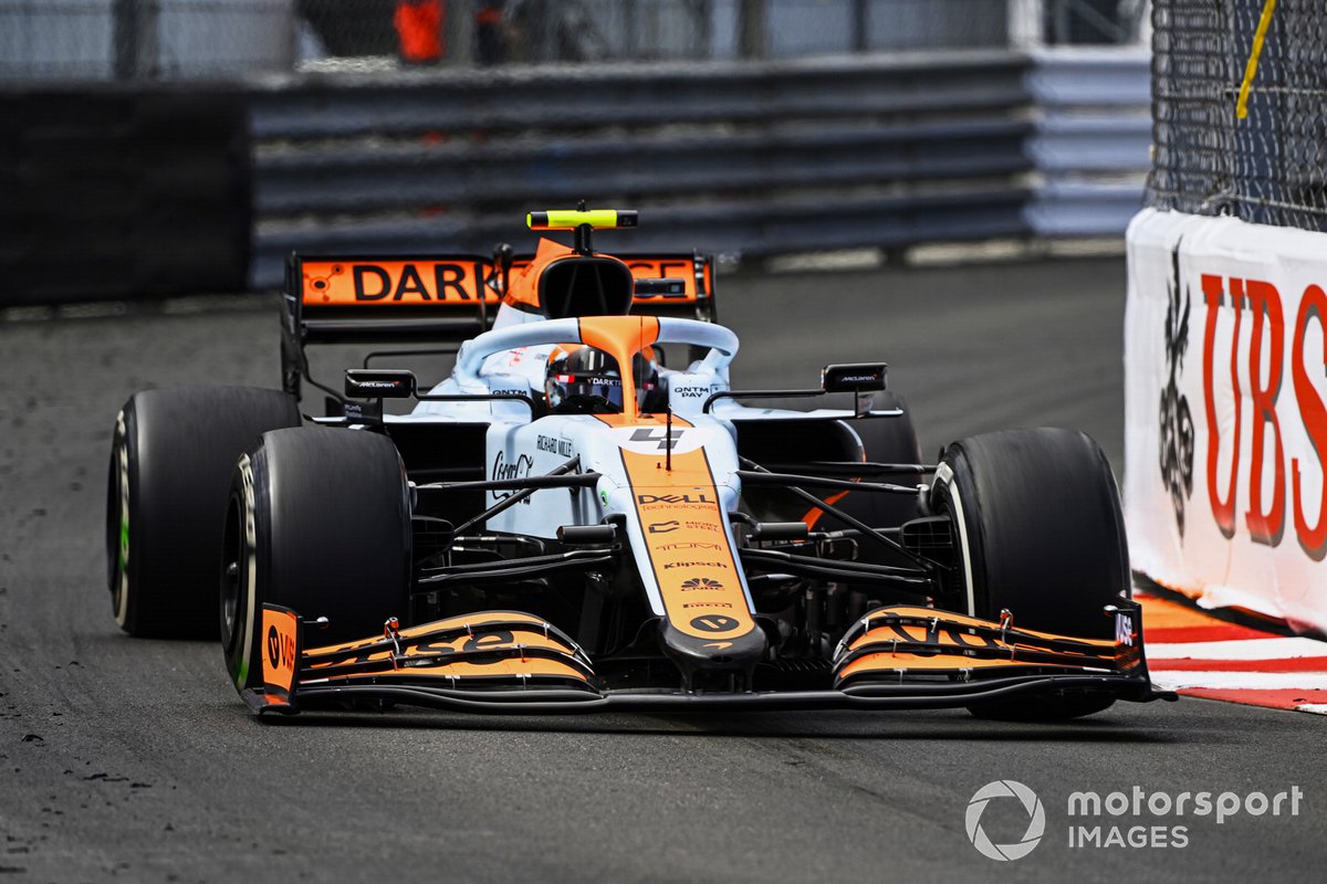 McLaren в специальной ливрее Gulf на Гран При Монако 2021 года
