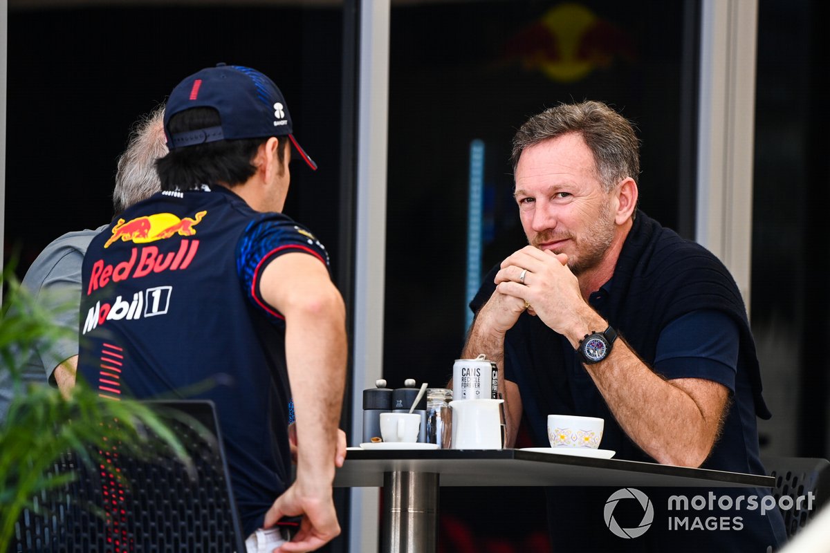 Sergio Perez, Red Bull Racing, with Christian Horner, Team Principal, Red Bull Racing