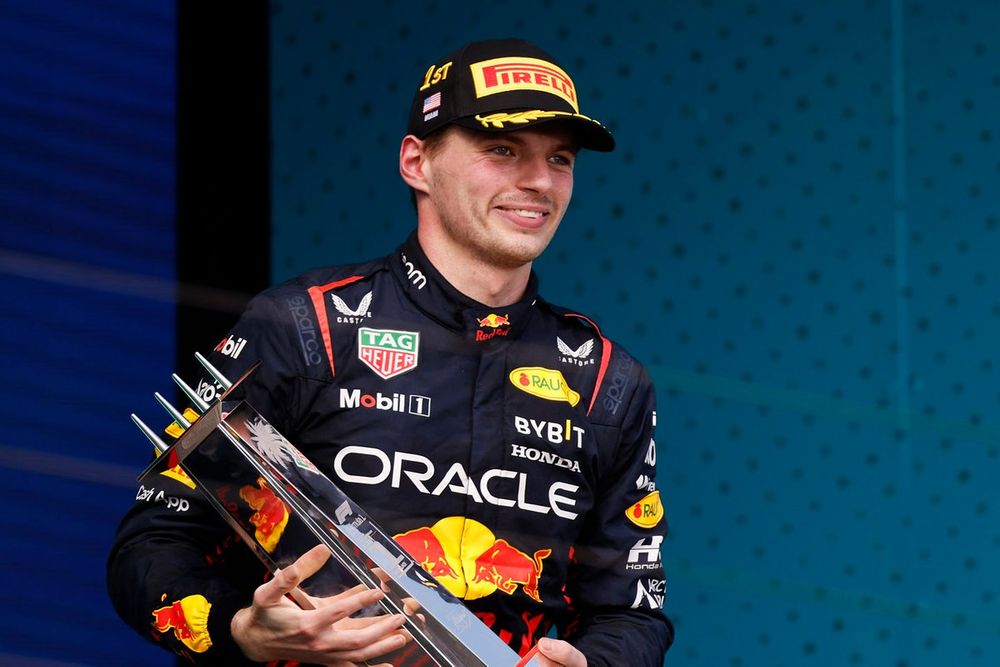 Race winner Max Verstappen, Red Bull Racing celebrates on the podium